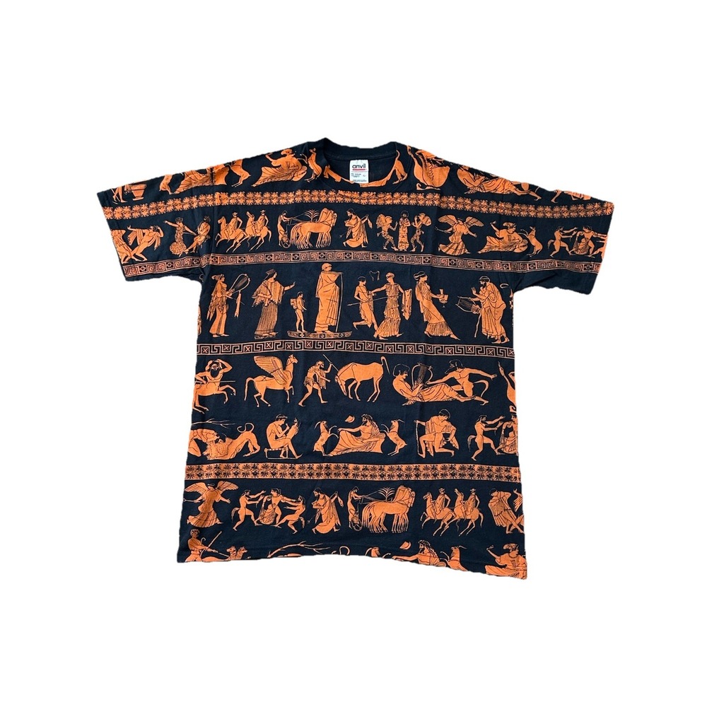 Vintage 90s Greek‎ Mythology AOP T Shirt Size Large Made In USA